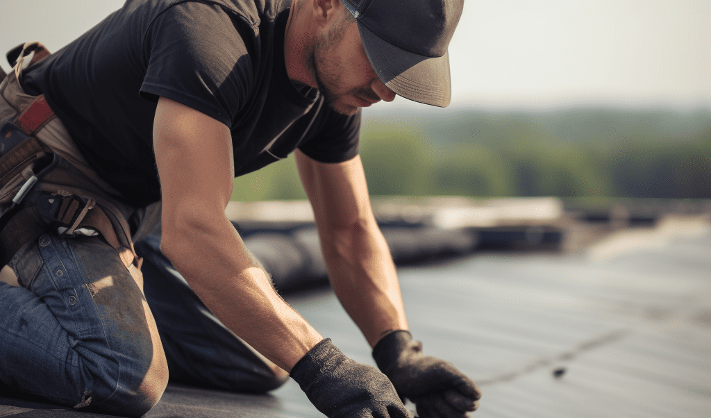 roofing contractor working on a roof