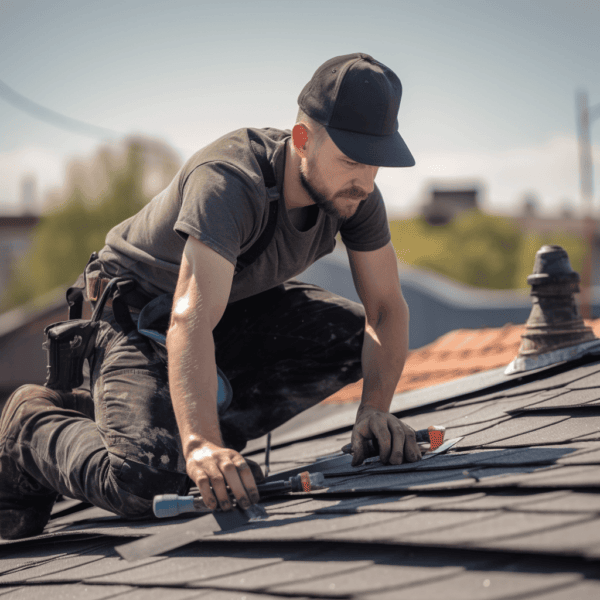 Man on roof preparing it for shingles to be installed